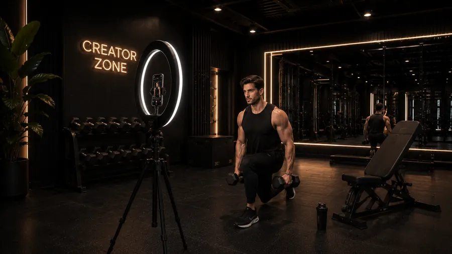 Ring lights and phone mounts in front of the creator zone mirror